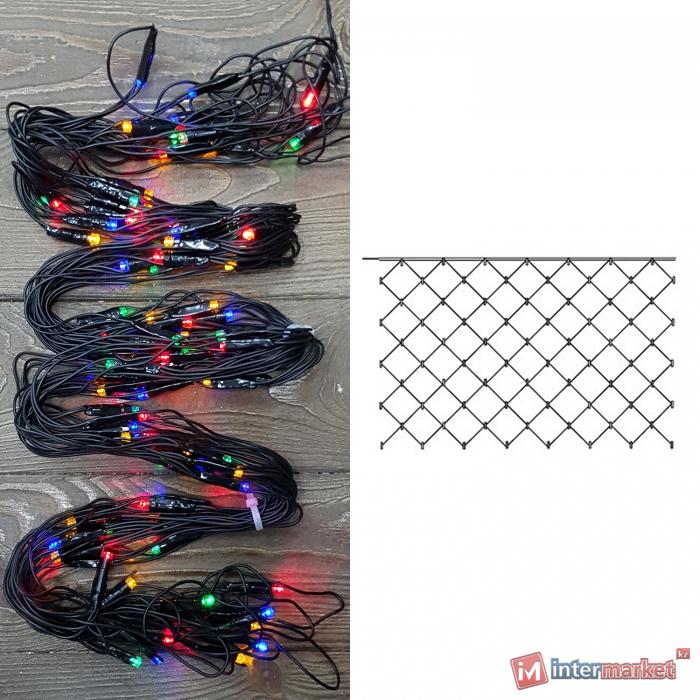 Гирлянда сетка 2x1м разноцветная кабель черный 10м 96диодов LED outdoor
